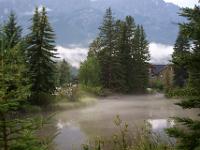 Spring Creek mit Nebelschwaden in Canmore - Bow Valley PP